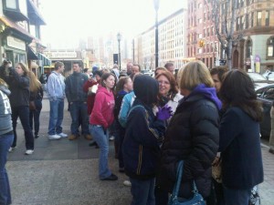 This was the line in front of Carlo's Bakery at 5 pm on Saturday -"We don't mind said one person "It's worth the wait."