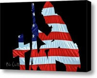 United States Flag with kneeling Soldier silhouette by Bob Orsillo 