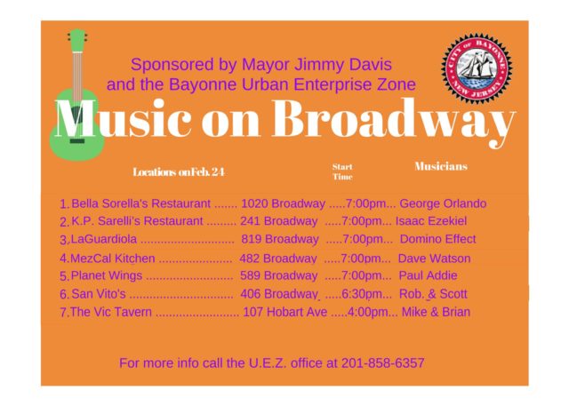 Music Broadway Bayonne Friday February 24, 2017